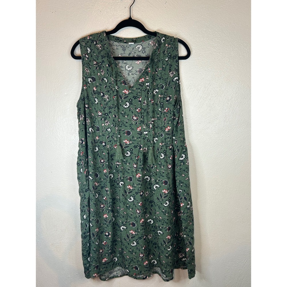 Old Navy Womens Olive Green Floral Sleeveless Boho Peasant Shift Dress Large
